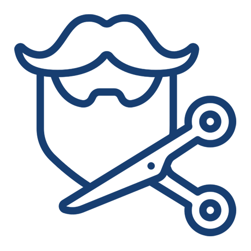 Barber icon with scissors and mustache.