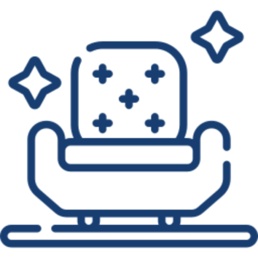 Stylized icon of a sparkling clean sofa.
