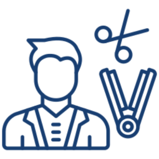 Hairdresser icon with scissors and iron.